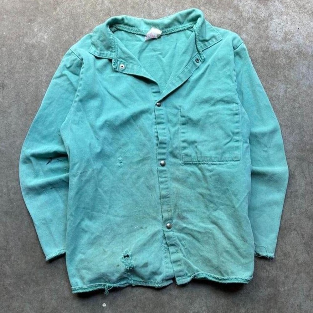 vintage 90s Westex FR-7A teal or green welding work jacket Size men's small